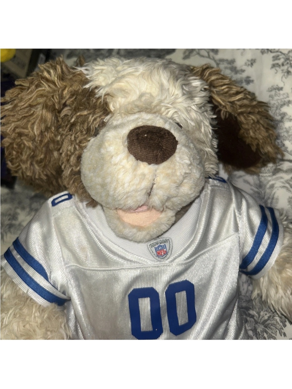 Build-A-Bear Brown & White Plush Dog in White & Blue Jersey